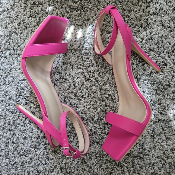 FREE W/ Any Purchase Hot Pink Stiletto Heels | Size 8 | Square Toe | Ankle Strap - Picture 4 of 5